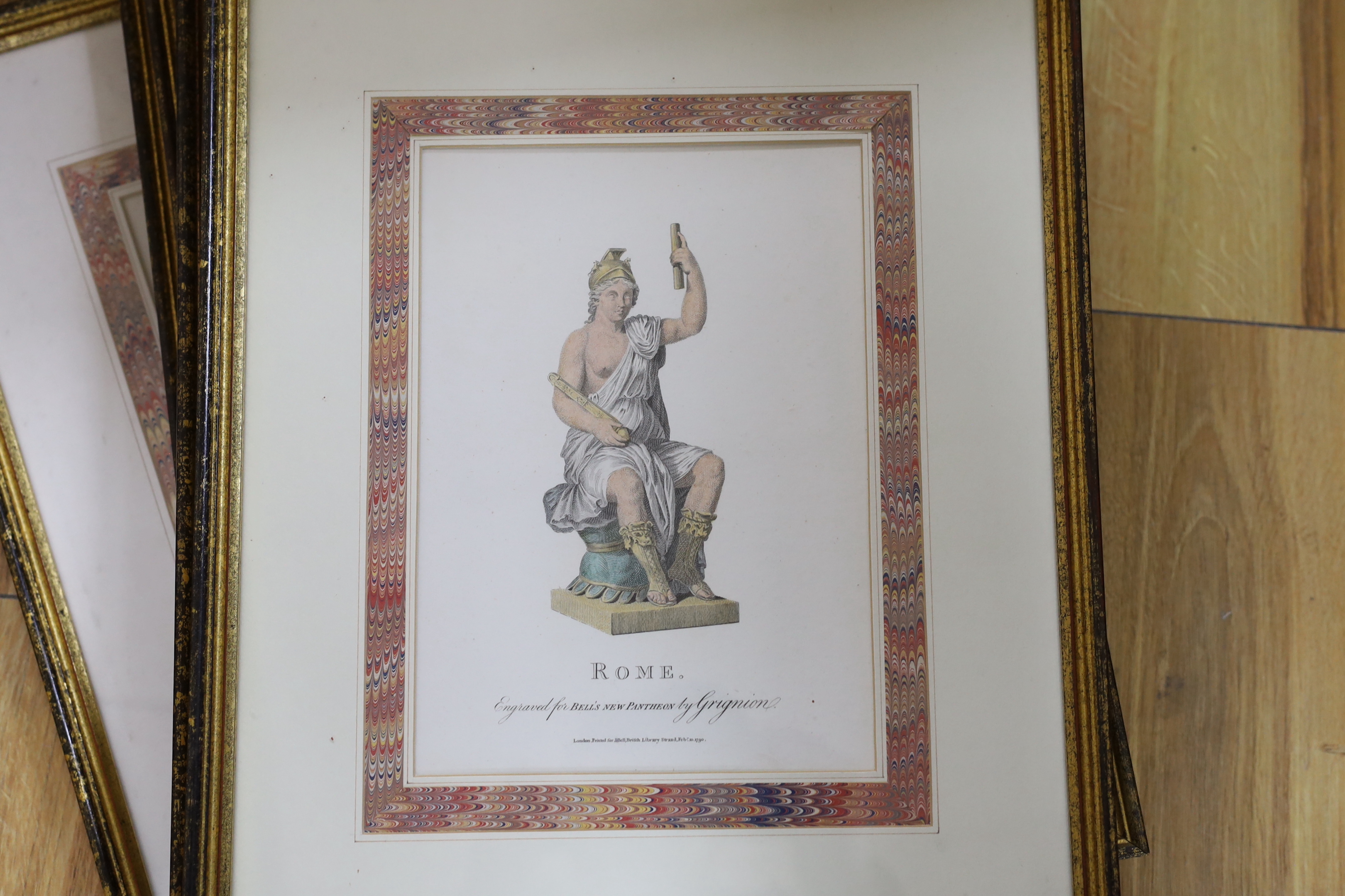 J Condé, set of twelve colour engravings, for Bells New Pantheon, some printed for John Bell, 1789, including ‘A centaur ‘and ‘The Graces’, each 23 x 16cm